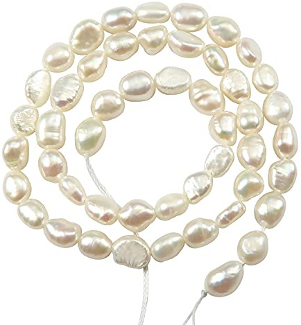 TOAOB Cuentas de Perlas Cultivadas Naturales de Agua Dulce 1 Hilo 35 a 40 Piezas 6 a 7 mm Beige Color de Concha Ovaladas Piedras Naturales para Hacer Pulseras Joyas Collares Pendientes