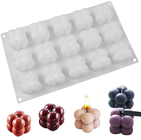 3D Cube Silicona Moldes 15 Cavidades 3D Cube Vela Moldes Velas Moldea DIY 3D Cubo de Silicona Molde de Silicona Bola De Cubo 3D Molde de Velas Bricolaje 3D Cube Silicona para DIY Hacer Velas (Blanco)