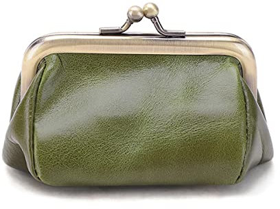 Jalach Geldbörse mit Clipverschluss Portemonnaie Damen klein Leder Knipsbörse Münzbörse Klippverschluss (Grün)