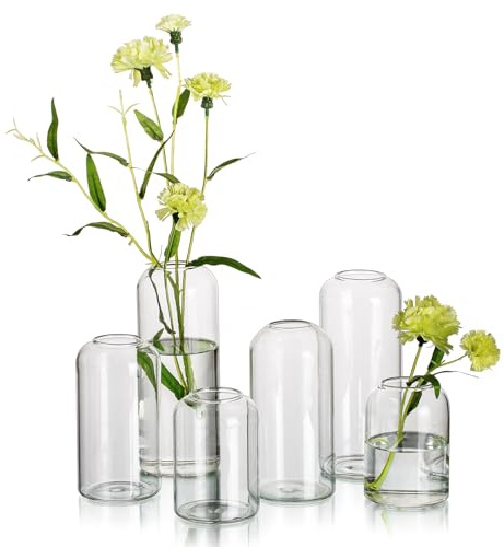 Glasknoppvas föR Blommor - Hewory Moderna Små Cylindriga Posyvaser föR BröLlopsbord Mittstycken Set Med 6, Klara Bulk Dekorativa Vaser föR Festevenemang Vardagsrum Heminredning Blomarrangemang