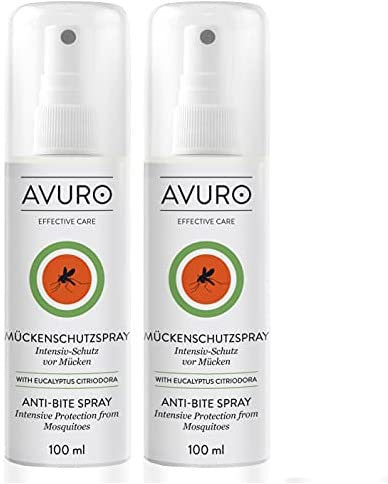 AVURO Mückenschutz Spray 2x100ml, langanhaltender Schutz vor Insekten, 100% pflanzlicher Wirkstoff Eucalyptus Citriodora Öl, DEET-frei