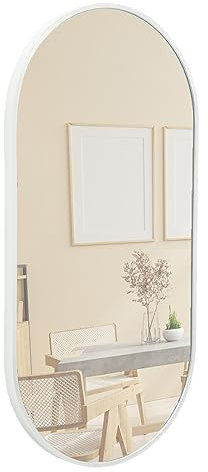 Terra Home Wandspiegel - Oval, 60x30 cm, Weiß, Modern, Metallrahmen Spiegel, HOCH und QUER Montage möglich - für Flur, Wohnzimmer, Bad oder Garderobe