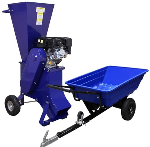 Déchiqueteuse de Bois 420cc et RemorqueTT 0.28m³- Brouette: capacité 295kg Roues pneumatiques 40 cm x 20 cm - Broyeur: Moteur 4 Temps Coupe 120mm 2400-3600 tours/min[Trousse à outils & kit EPI]