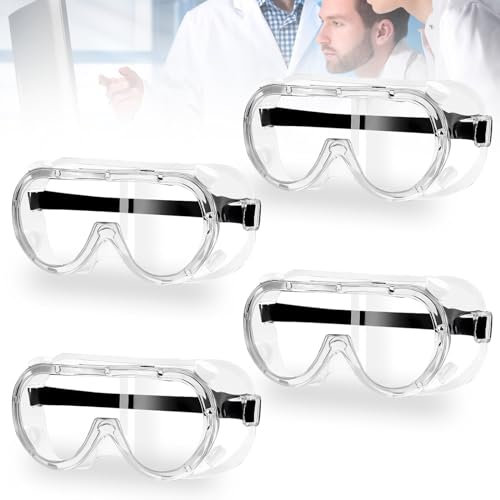 Leikurvo Lot de 4 lunettes de protection, anti-buée, anti-poussière, anti-rayures, pour porteurs de lunettes, chantier, laboratoire, atelier
