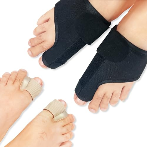 Bunion Corrector tåplattång set, 2 x Bunion Splints + 2 x Geltåavskiljare, Big Toe Straightener Splints set, stora tå-plattång, Hallux Valgus Splints för Bunion Relief, stöd dag/natt (Kvinnor Män).