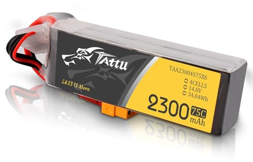 Tattu Lipo 4S Batterie 2300mAh 14.8V 75C 4S Batterie RC avec connecteur XT60 Connection,pour Quadricoptère de Course FPV