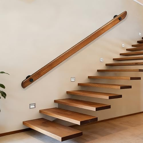 Dawselod 300cm Wooden Stair Handrail , Rustic Industrial Non-Slip Safety Corridor,Wall Mount Support Stair Railings, for Indoor Outdoor Steps, Porch, Garage, Corridor, Dark Brown
