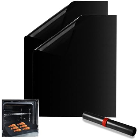 KITCHENRAKU KR Tappetino da forno 32 x 50 cm, inserto per forno con convezione, rivestimento antiaderente e resistente, accessorio da cucina indispensabile per una pulizia (nero, 2 pezzi)