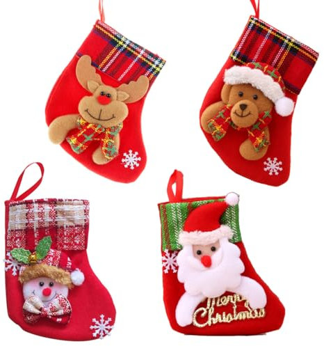 EIHI 4 Pezzi Mini Calze di Natale - Decorazione per Albero, Casa, Giardino - Piccolo Regalo Natalizio