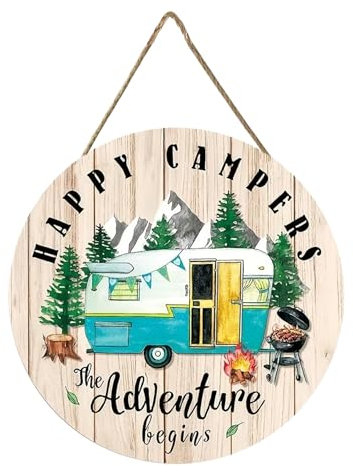 Campervan Accessories UK - Accessori per roulotte in legno da appendere, accessori per la casa, regali per camper, cartelli in legno personalizzati, cartello con scritta Happy Campers Adventure,