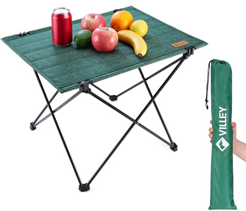 VILLEY Folding Camping Table, Portable Lightweight Small Outdoor Table with Carrying Bag, Ideal for Outdoor, Camping, Picnic, Cooking, Beach, Hiking, Fishing, 56.5 X 41.5 X 41 cm, Green