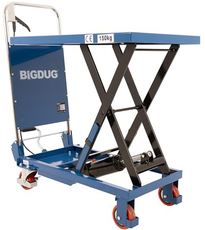 BiGDUG Essentials Manual Scissor Lift Table - Capacity 150 kg - Hydraulic Lift Table Cart Mobile Lifting Platform - Platform Size 740D x 450W mm - Lift Height 225-740 mm