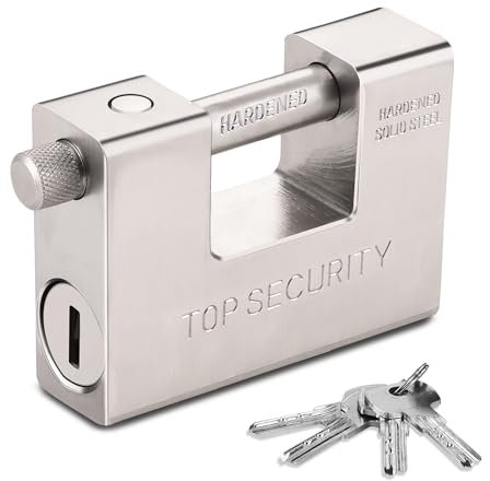 Cadenas robuste de 94 mm avec 5 clés, Cadenas Clé avec anse solide en acier trempé de 12,7 mm d'épaisseur, Cadenas à Clé de sécurité antivol résistant à la corrosion pour conteneurs d'expédition