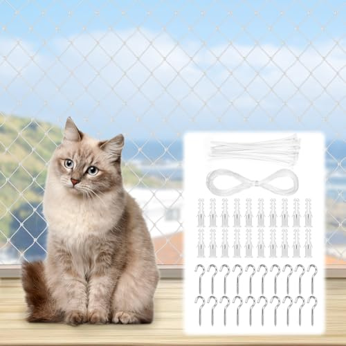 URAQT Filet de Protection Chat, 4x3m Filet de Balcon pour Chat en Nylon, Filet Chat Balcon avec Corde de Fixation, Filet de Balcon Protection sans Perçage aux Couloirs, Terrasses, Portes, Lucarnes