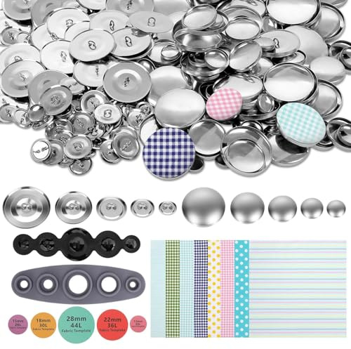 EEEKit 100 Stück Knopfabdeckung, Knopfabdeckungen mit 5 Größen und Werkzeug, Abdeckknöpfe Selbstabdeckende für DIY Stoffknöpfe