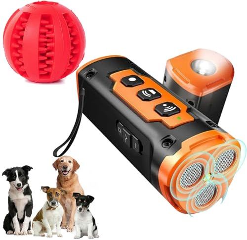 Gienslru Solavie Barkstop hundtränare, hundskrämma ultraljud med LED, antiskall ultraljudsenhet med 3 ljudvågor, vilomästare Pro – mild ultraljudsträning för lugnt hem (orange)