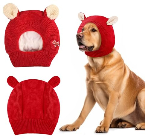 Chapeau Chaud pour Chiens, Bonnet d'hiver pour Chien, Bonnet Tricoté pour Chien, Bon-net Tricoté Rouge pour Animaux, Cagoule Chaude pour Chi-en, Anti-Bruit, Chaleureux pour Petits Moyens Chi-ens Chats