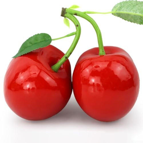 Jonikuper Ramo de cerezas artificiales para uso decorativo, centro de mesa de frutas sintéticas rojas para decoración del hogar, fiesta, boda, jardín, simulación de espuma de 11 cm, doble cabeza para