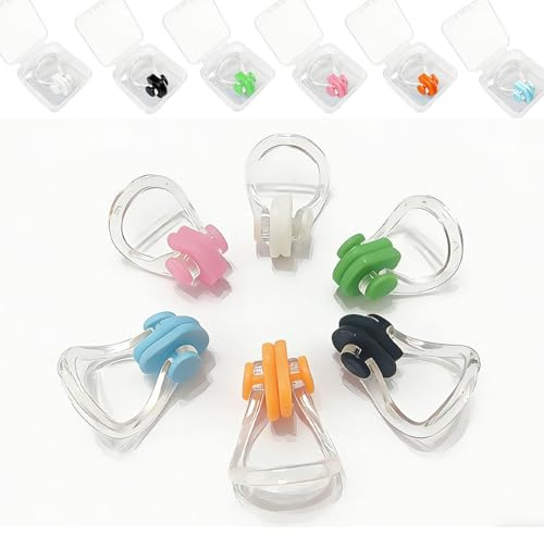 leersao Clip nasali da nuoto, 6 pezzi, impermeabili, con scatola, in silicone, antiscivolo, per adulti, per proteggere il naso (6 colori)