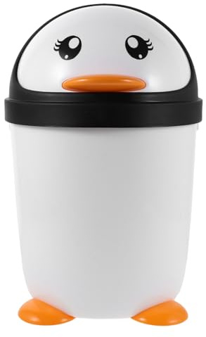Milisten Pattumiera a Forma di Pinguino in Plastica con Coperchio Ribaltabile, Cestino per Rifiuti da Scrivania Salvaspazio per Cameretta, Camera da Letto e Ufficio
