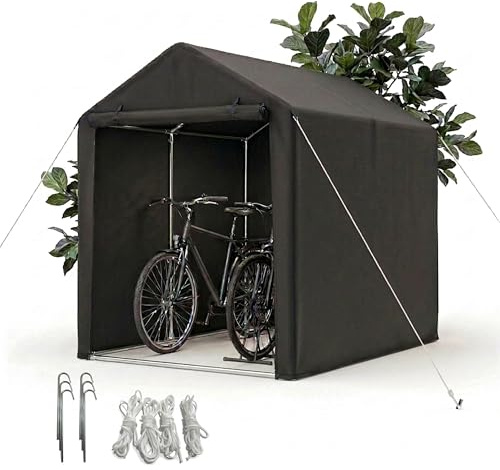 Relaxdays Garaje móvil para 2 Bicicletas, 160x120x180 cm, Ventana Enrollable, Puerta con Cremallera, Negro