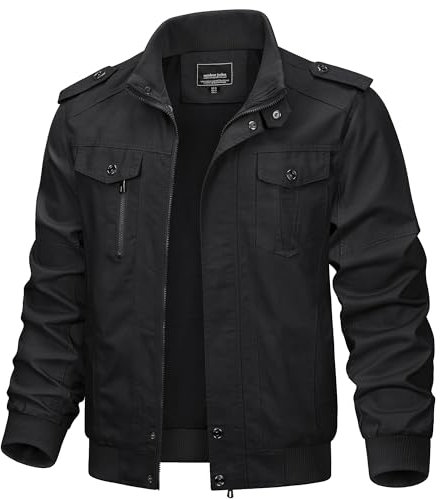 KEFITEVD Frühling Winter Herren Baumwoll Stehkragen Winddichte Jacke Multi-Taschen Militärische Taktische Jacke Schwarz, X-Large