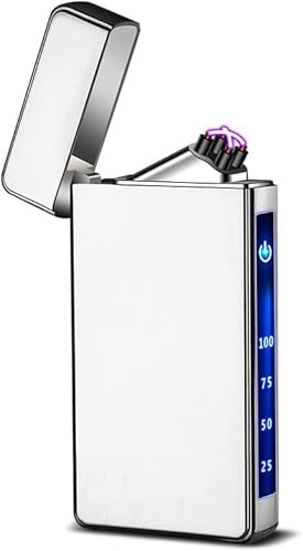 Cigarette électrique Briquet Double Arc Rechargeable USB, électronique de Chargement Pulse Plasma Coupe-Vent sans Flamme sans Recharge de gaz pour Cigare Bougie (Argent)