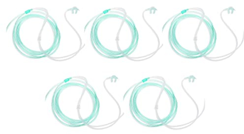 Dealmed Adult Standard Nasal Cannula – Straight with 7 ft (2.1m), Soft Green, Cannula Nasal Tubing for Oxygen, Highly Visible, Kink Resistant, Lightweight Tubing (5 Pack)
