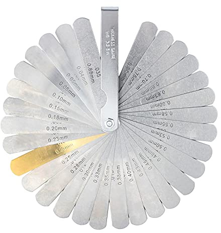 CAMWAY 32PCS Blades Steel Feeler Gauge 0.0015 - 0.035 inch/ 0.04 - 0.88mm Dual Marked Metric and Imperial Gap Measuring Tool