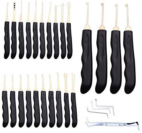 Loboo Idea Set di grimaldelli a 28 pezzi, set di grimaldelli a gancio di bloccaggio, set di grimaldelli per pratici con contenitore di plastica, varie pasticche uncinetto, chiavi