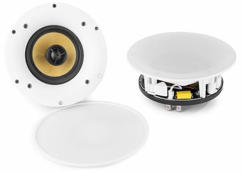 Power Dynamics WCS65 - Paire d’Enceintes de Plafond 6,5″ WiFi & BT sans Fil | 120W Max | Multi-Room Via appli | Enceinte Active + Passive | Installation encastrée