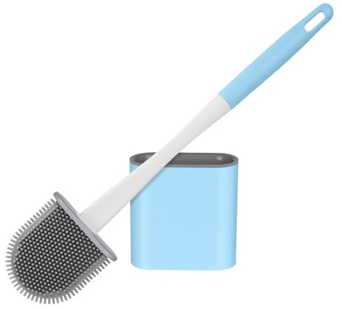 Vicloon Escobilla de Inodoro de Silicona, Escobillas de Inodoro con Mango Antideslizante y Cerdas Flexibles, Cepillo de Inodoro de Silicona con Soporte de Secado RáPido para Inodoro de BañO (Azul)