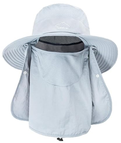 ehsbuy Sombrero de Pescador Hombre Mujeres con Cubierta Facial de ala Ancha Gorro Pescador Senderismo Sombrero para el Sol Malla Safari Jardinería Trekking Proteccion Solar Cubo Sombrero Empacable