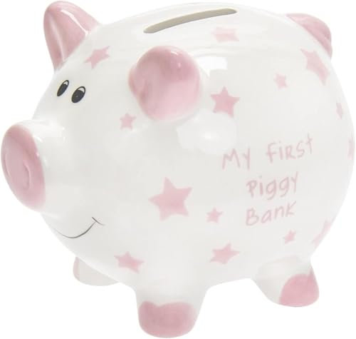 Lesser & Pavey My First Piggy Bank Pink For Savings | Lovely Money Box For Money Saving Challenge | Money Tin or Money Saving Box For Adults | Ideal Money Safe & Piggy Bank For Kids