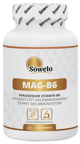 Magnesium 375 mg + Vitamin B6 – Hochdosiert – 120 Tabletten – Für Energiestoffwechsel, Muskelfunktion & Müdigkeitsreduktion – Gut verträglich, Ohne Zusätze, EU-Herstellung – Sowelo