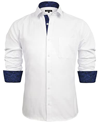 Alizeal Mens Business Slim Fit Dress Shirt Long Sleeve Patchwork Button Closure Shirt