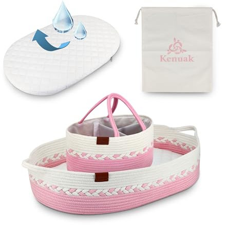 Kenuak® Wickelauflage, Baby Wickelkorb, Reise-Wickelunterlage, Moseskorb, Wickelaufsatz, Wickeltischauflage für Kommode, Babyzimmer Dekoration, Schaumstoffmatratze + wasserabweisender Bezug