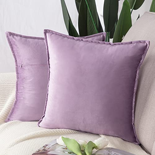Madizz 2er Set Samt Dekorativ Zierkissenbezüge Luxus Stil Kissenbezug für Sofa für Schlafzimmer Violett 45x45 cm Quadrat