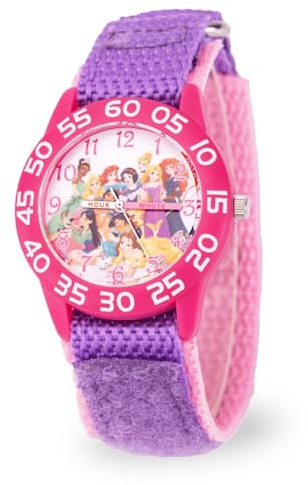 Disney Princess Watch for Girls Age 4-7 – Perfect Timepiece for Kids Who Love Princesses and Fun, Stylish Accessories, Toddler Princess Watch with Purple Nylon Strap, Pink Bezel, White Dial