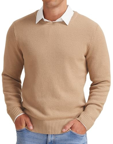 NITAGUT Herrtröjor Ulltröja Herr Rund Hals Pullover Tröjor Casual Klassiska Stickade Kläder Lätta Tröjor med Ribbad Kant, Camel, M