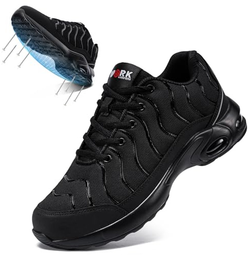 LARNMERN Steel Toe Shoes for Men Lightweight Puncture Proof Safety Toe Tennis Sneakers Breathable Slip Resistant Work Shoe Comfort Zapatos De Trabajo para(8,Dark,LSE31270)