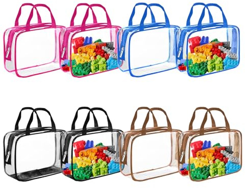 8 Packs Colorful PVC Toy Storage Bags Toiletry Bags Waterproof Kids Zippered Toy Organizing Bags for Building Blocks Puzzle Stationery Colorful