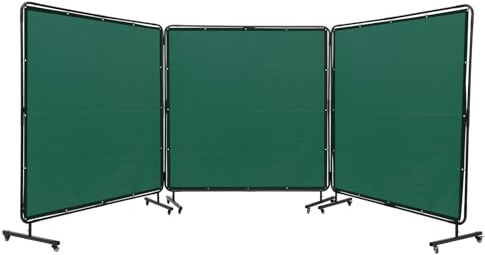 VEVOR Rideau de Soudage avec Cadre 3 Panneaux Écran Rideau de Protection pour Soudure 1,8x1,8 m en Vinyle Ignifuge sur 12 Roues Pivotantes (6 Verrouillables) Mobile Pro pour Atelier, Industrie, Vert