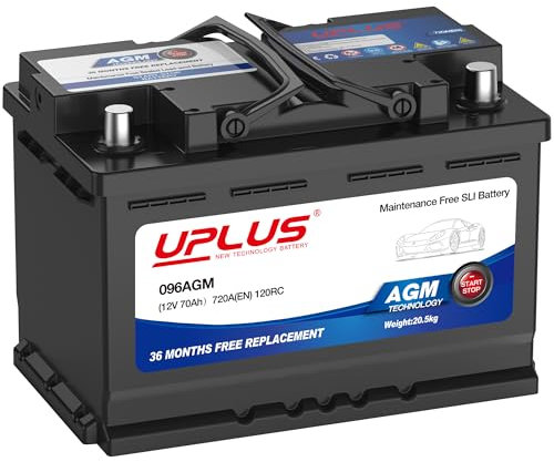 UPLUS 096AGM Car Battery, 12V 70Ah Maintenance Free Automotive Start-Stop Battery, 720A 120RC, High Performance Batteries Type 096 Agm 278L x 175W x 190H (mm)