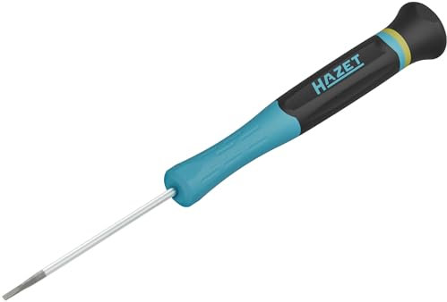 HAZET Elektronik Schraubendreher 811EL-02, SW 0,4 x 2 mm Schlitz Profil, für kleinste Schrauben, drehbarer Zentrierknopf, sicherer Halt durch breite Griffrillen