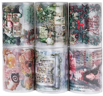 Ningmo Washi Tape Set，6 Rolls Blumen PET Wide Washi Tapes Transparent Sticker für Scrapbooking， Journaling，Bullet Journals, Planner，Mobile phones, photo albums DIY (07)