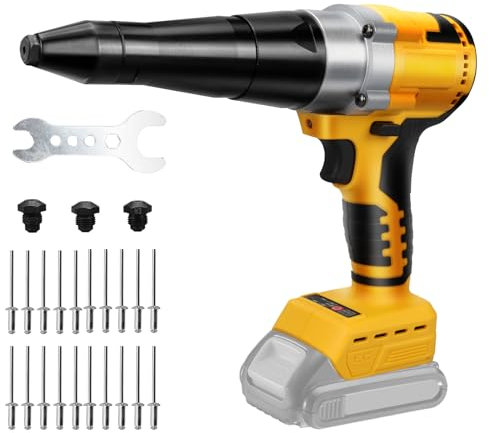 Remachadora inalámbrica compatible con Dewalt 20 V Batería, Pistola de remachadora profesional sin escobillas con luz LED, 20 remaches, llave y 3 adaptadores, para metal, plástico y cuero (sin