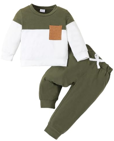 LUVCES Bébé Garçon Vêtement Bloc de Couleur/Lettre Imprimée Sweat-shirt+ Couleur Unie Pantalon pour Bébé Automne Printemps 2 Pièces Ensemble