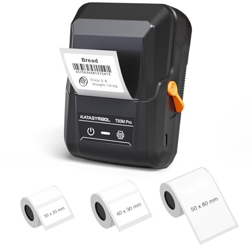 SUPVAN KATASYMBOL T50M Pro Bluetooth Etikettendrucker mit 3 Weiß Etiketten, Mini Beschriftungsgerät Selbstklebend für Einzelhandel, Büro, Supermarkt