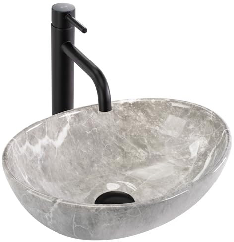 Rea Sofia Mini Grey Countertop Washbasin Bathroom 35 x 26 x 12.5 cm Ceramic (Imitation Stone)